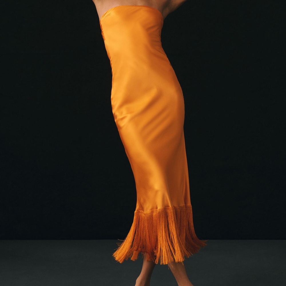 Delfi collective Strapless Silk Fringe Dress In Orange